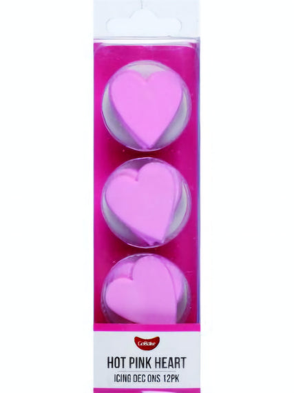 Edible Pink Heart Dec Ons 12pk